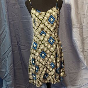 Elegant Blue and White Patterned Dress